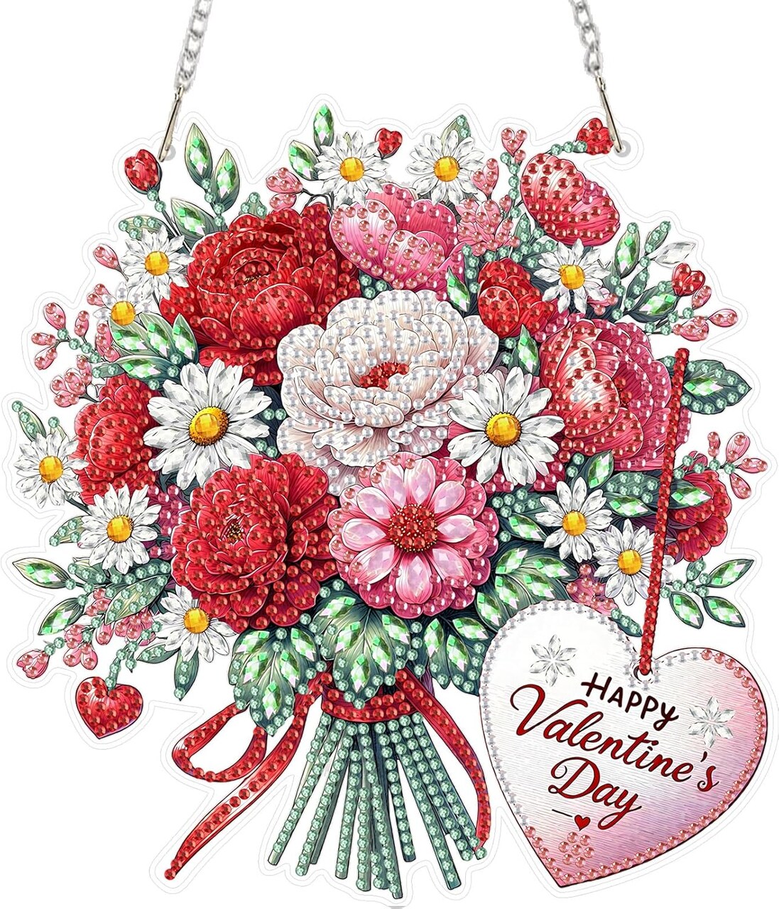 Valentine's Day Hanging Diamond Art Kits for Adult, Flowers Diamond Painting Hanging Kits Ornaments, DIY Special Shaped Rhinestone Window Pendants kit for Home Garden Wall Decor Gift
